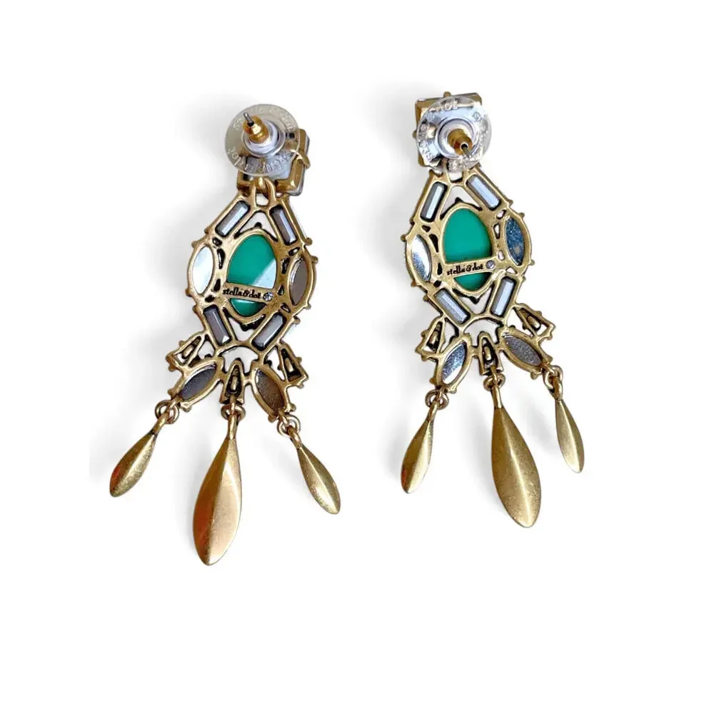Stella & Dot‎ Jardin Chandeliers Statement Earrings Green Neon Yellow Rhinestone